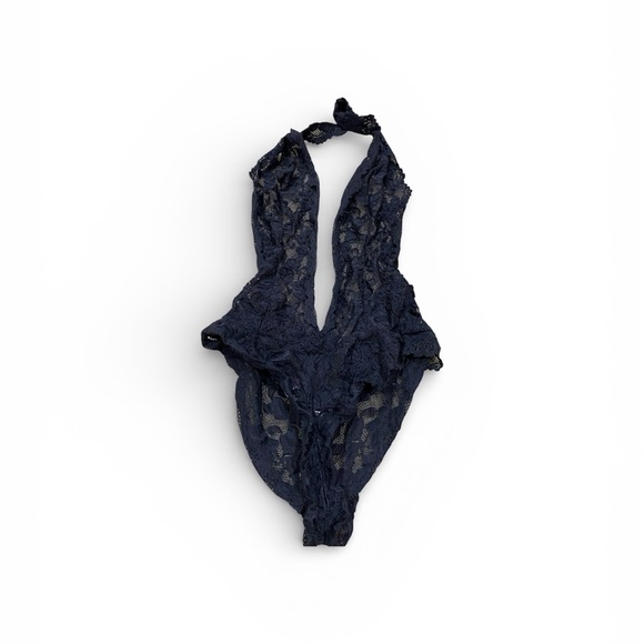Adore Me Other - Adore Me Bodysuit Womens Medium Black Lace Halter Plunge Lingerie Teddy